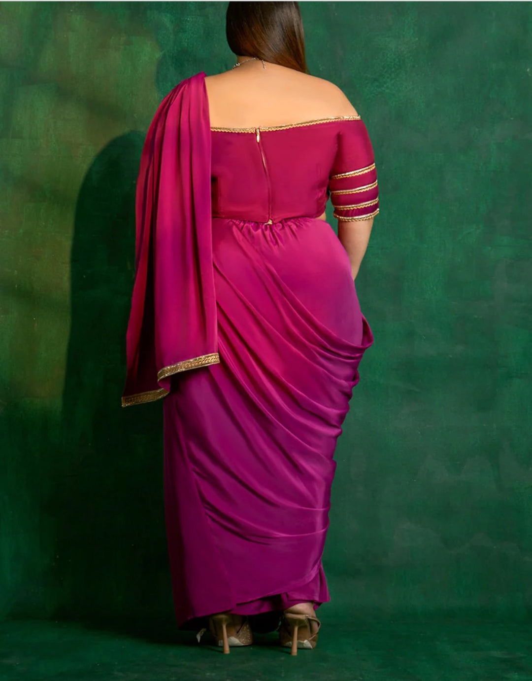 Blush Berry Off Shoulder Skirt Saree