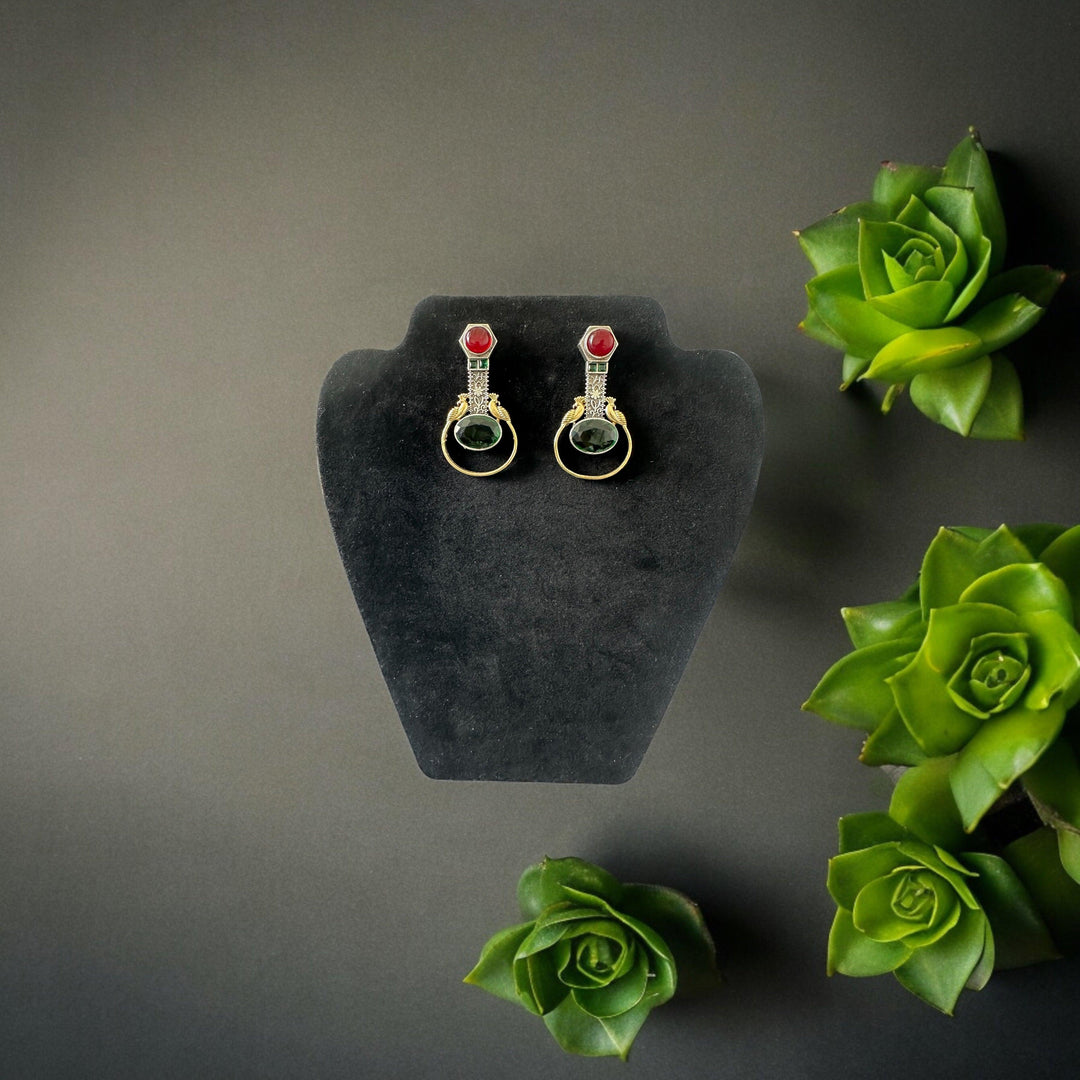 Emerald and Ruby Peacock Earring - Fusion Wear