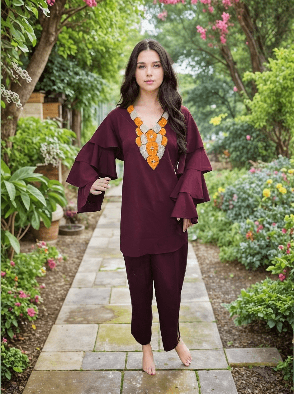 Elegant Maroon Coord Set Fusion Wear