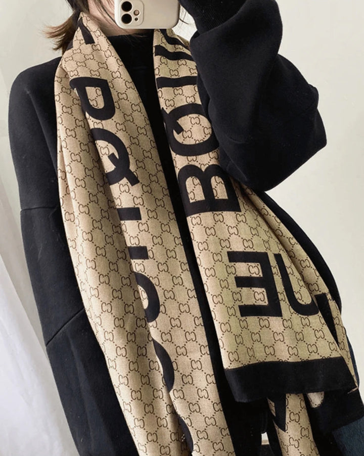 Beige Signature Bold Letter Stole