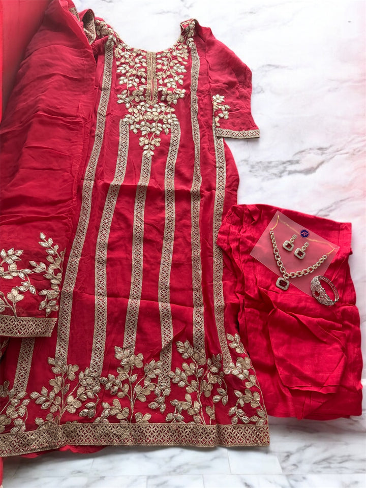 Peach Mirage with Silver Embroidered Ensemble