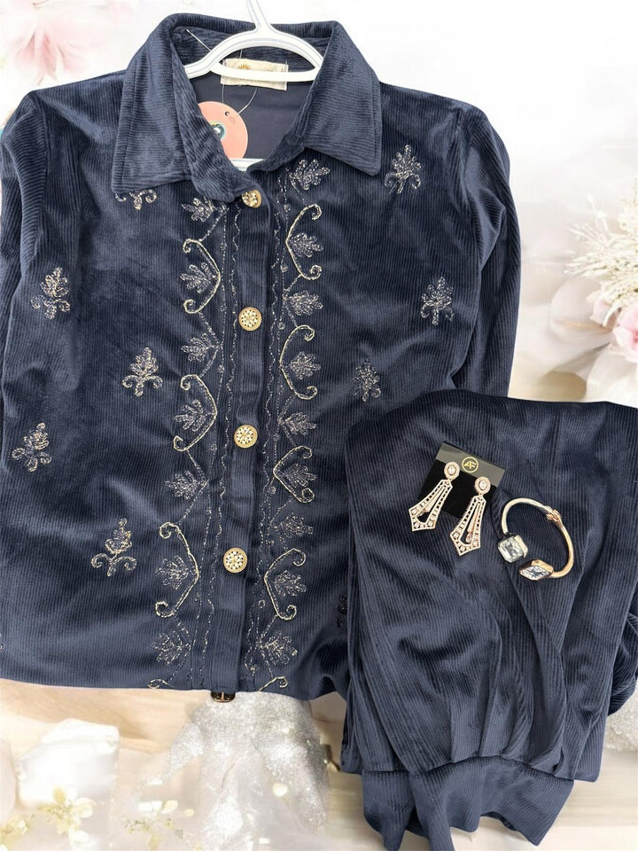 Nawabi Blue Cord Set with Nalqi