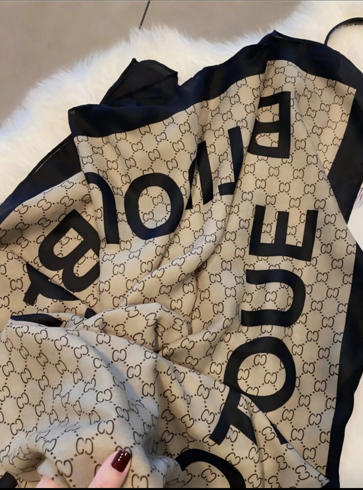 Beige Signature Bold Letter Stole