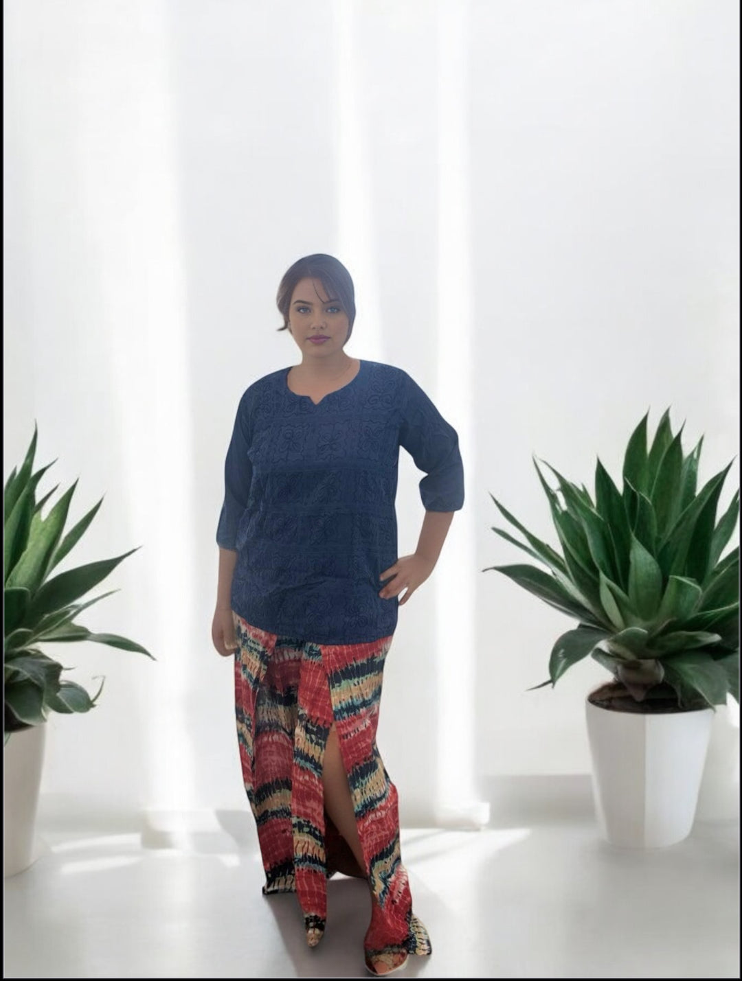 Chikankari Kurti With Tie And Die Trouser