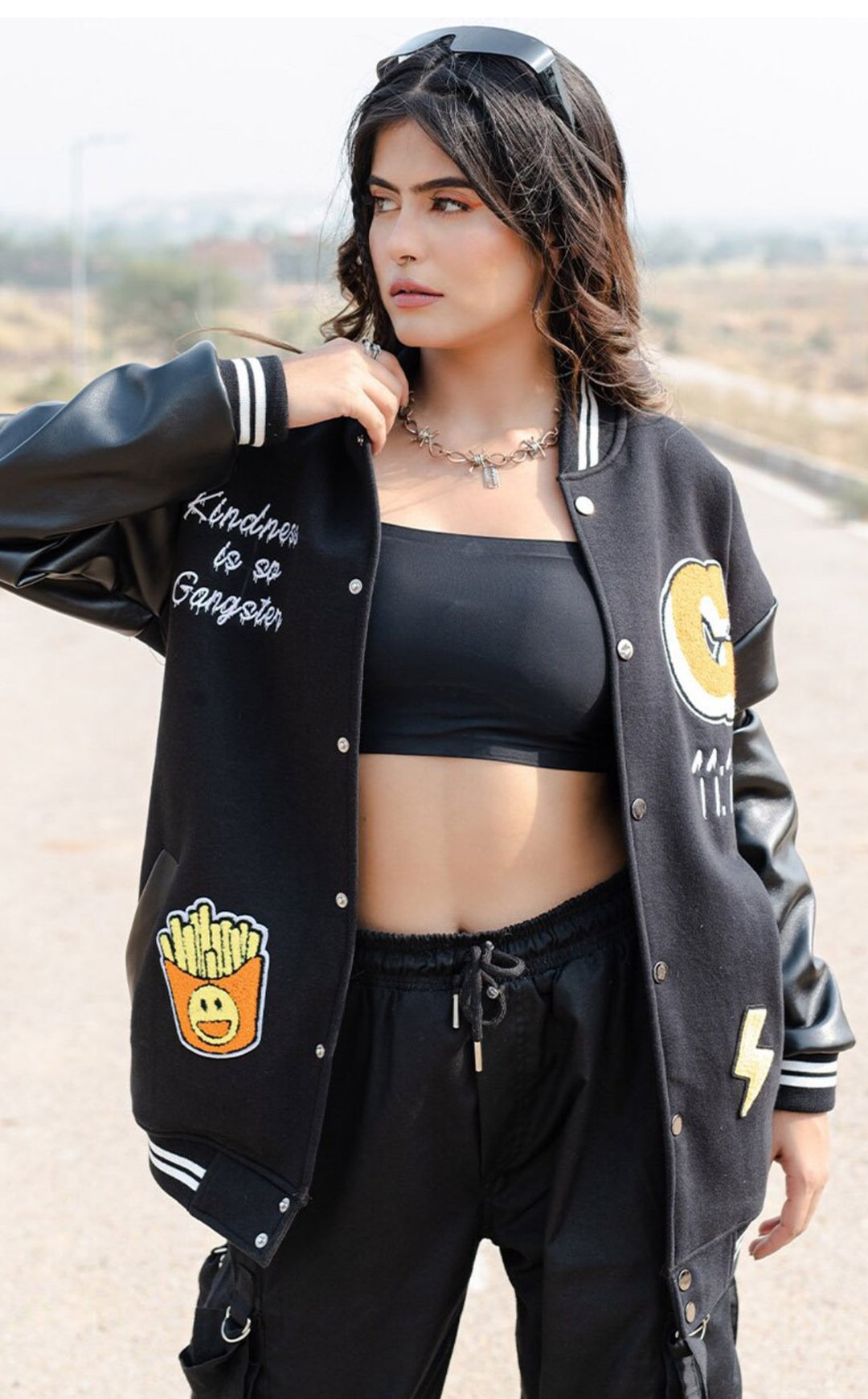 Typography Leather Bomber
