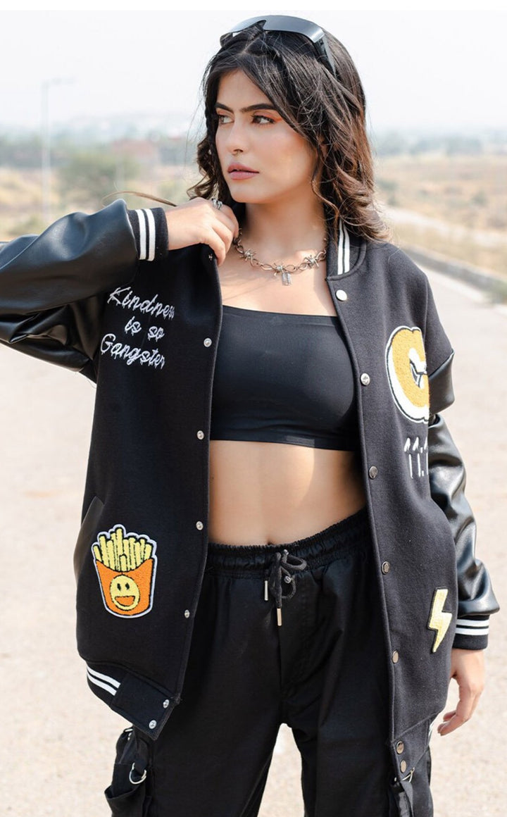 Typography Leather Bomber