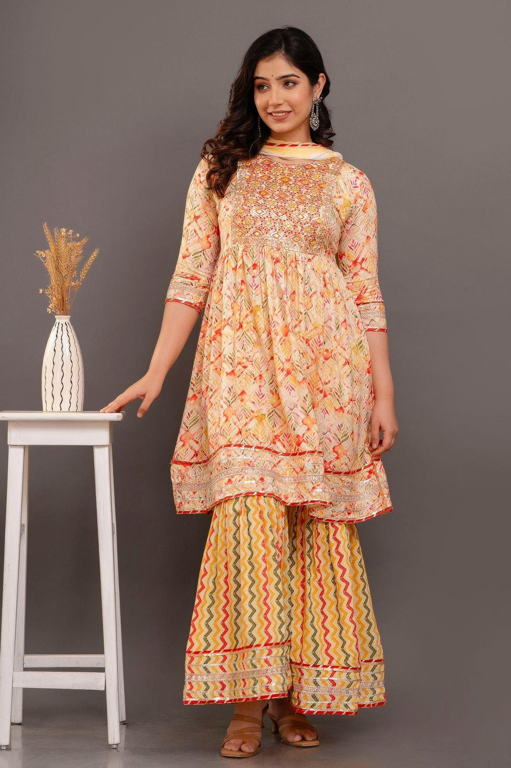 Ethnic Kurti With Palazzo Pant Set - Fusion Wear