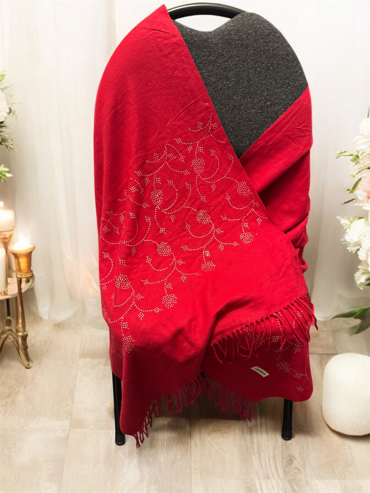 Victorian Scarlet Rhinestone Trim Cashmere
