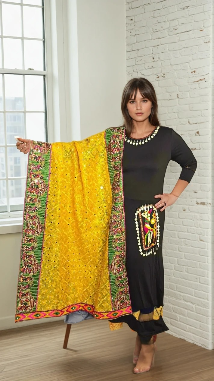 Phulkari Fusion Long Kurti with Dupatta 