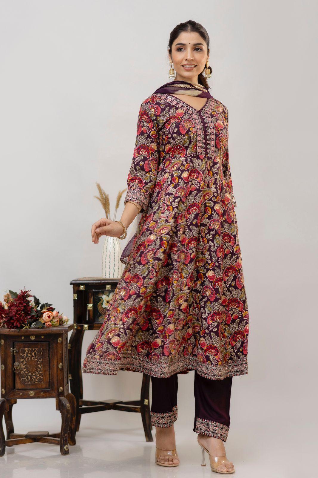 Anarkali Style Kurti Set With Dupatta - Fusion Wear