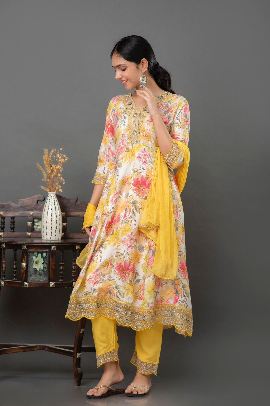 Yellow Floral Kurti Set