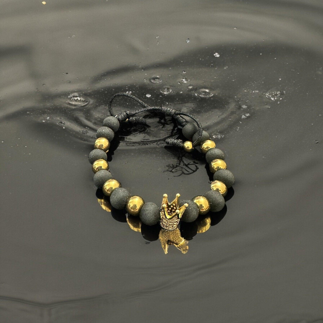 Black And Golden Bead Crown Bracelet - Fusion Wear