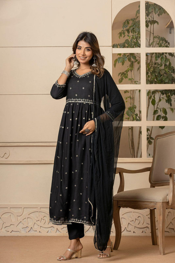 Black Flared Anarkali Pant Set - Fusion Wear