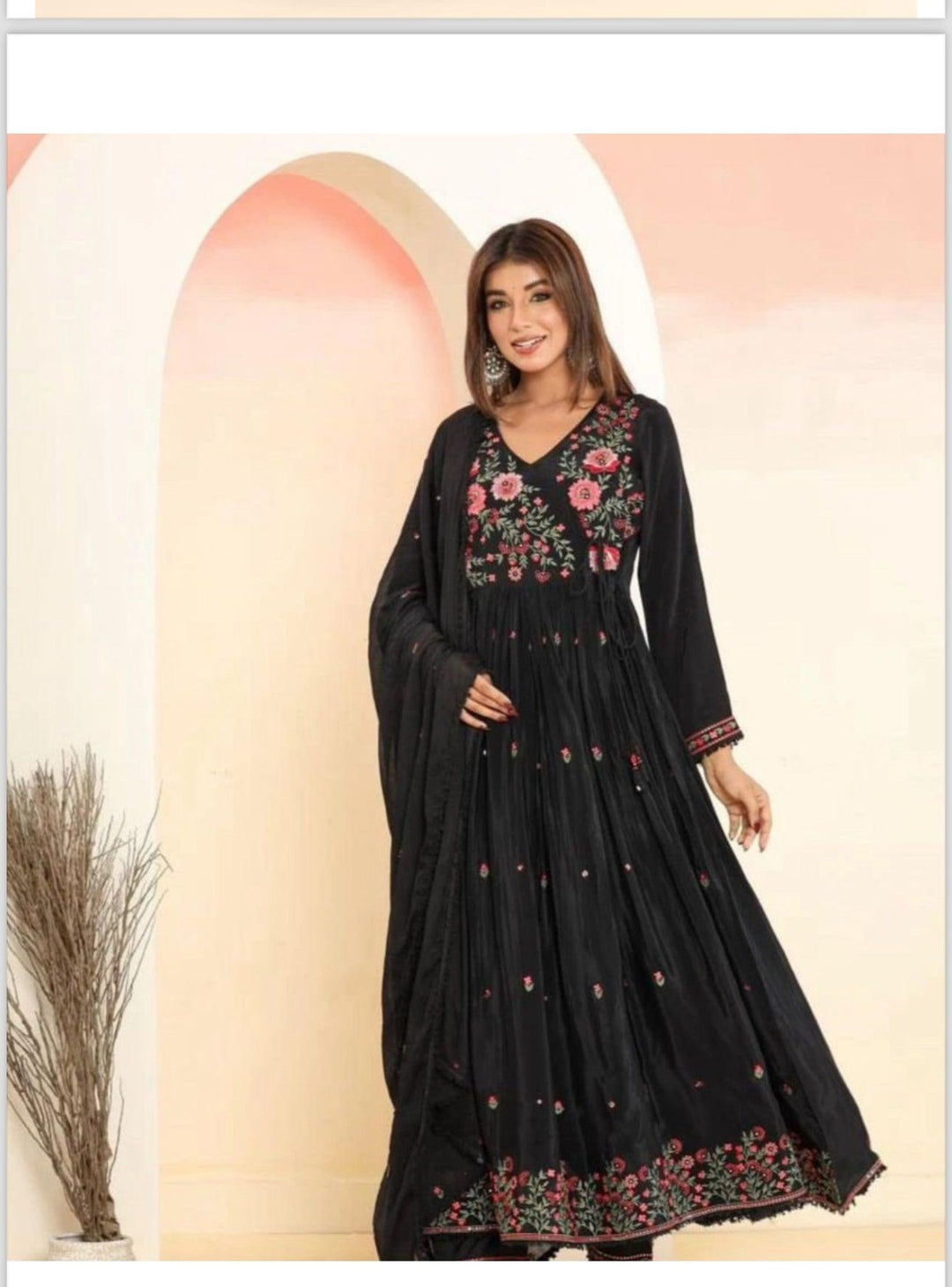 Black Floral Angrakha Style - Fusion Wear