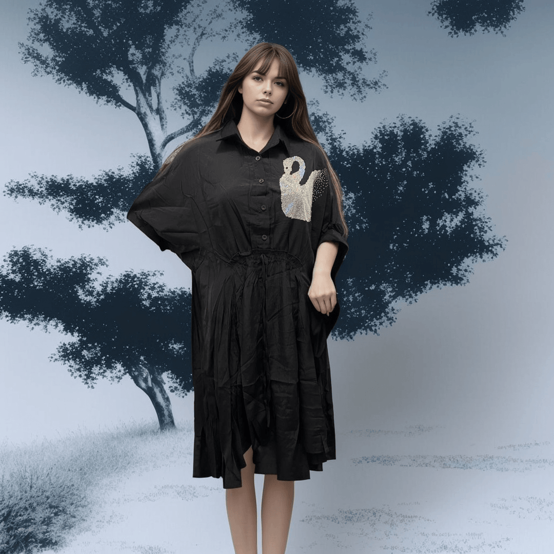 Black tunic dress with sleeves hot sale