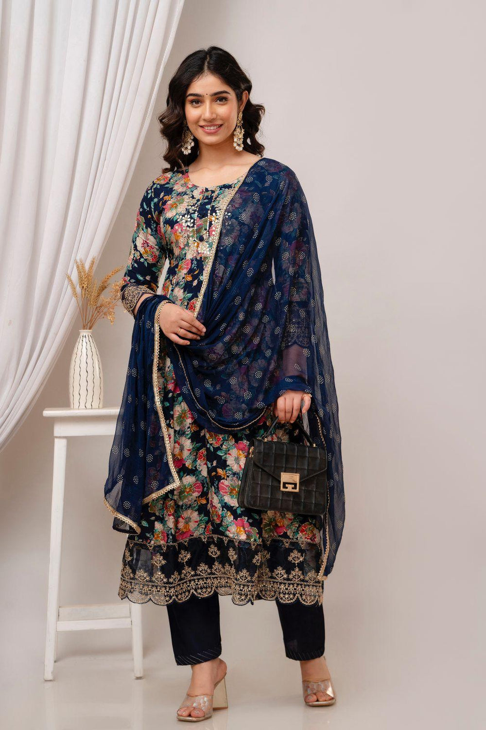 Blue Foil Print Kurti set - Fusion Wear