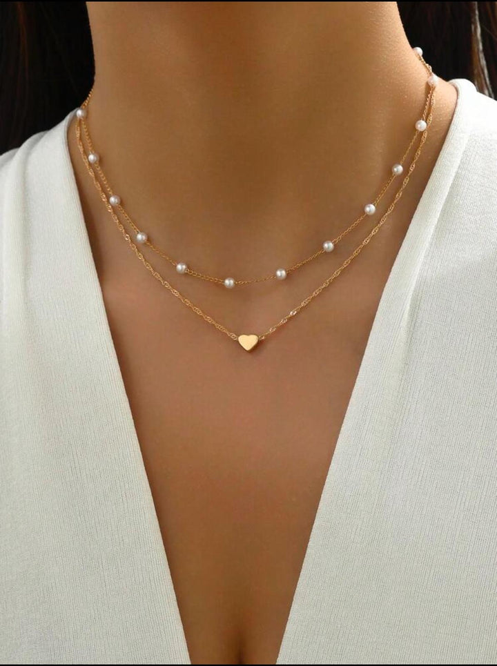 Heart and Pearl Duo Necklace - Fusion Wear