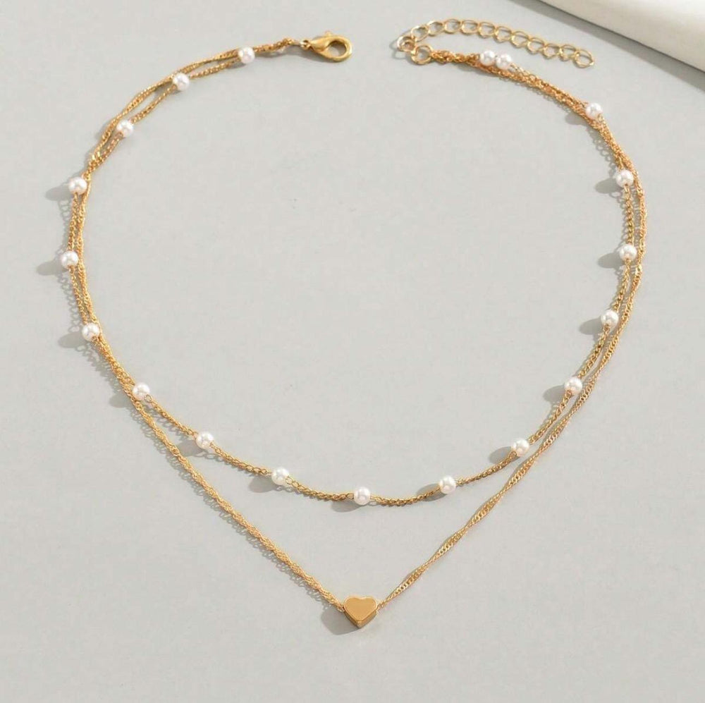 Heart and Pearl Duo Necklace - Fusion Wear