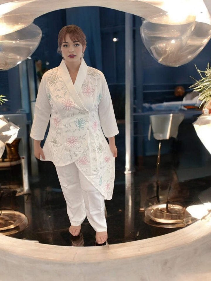 White Embellished Hollow Attire
