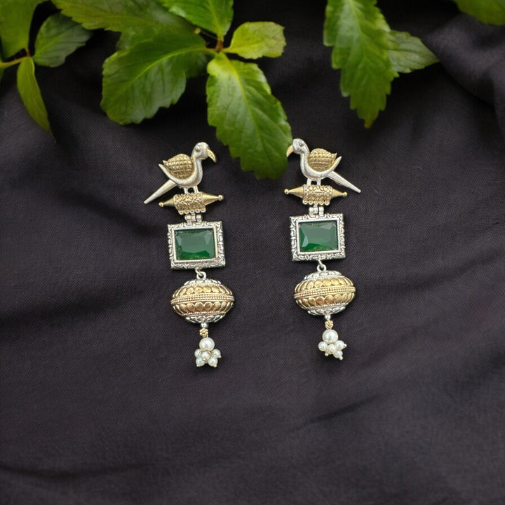 Jade Bird Motif Earrings
