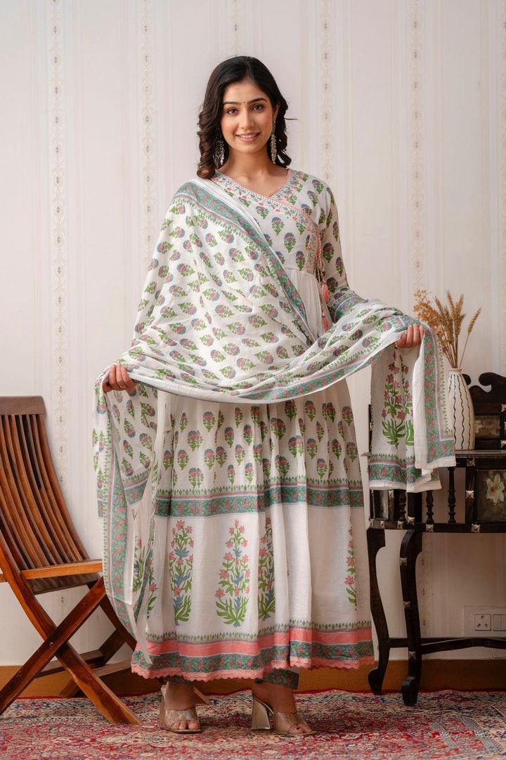 White Flared Angrakha Style - Fusion Wear