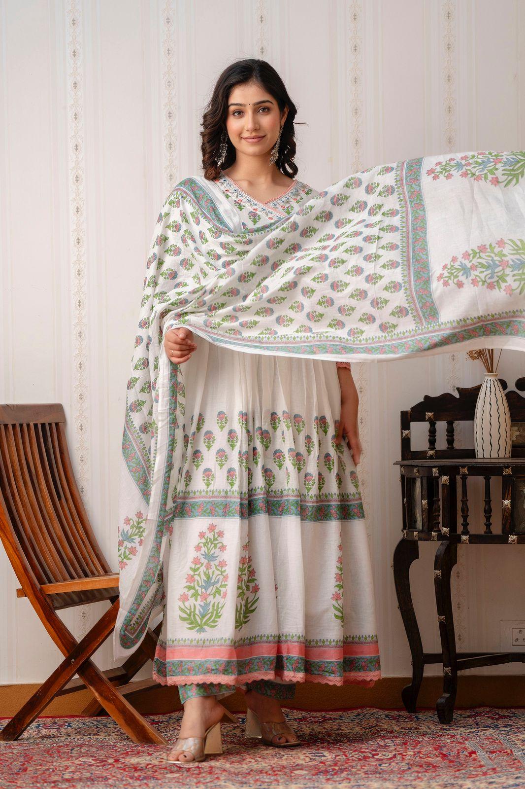 White Flared Angrakha Style - Fusion Wear