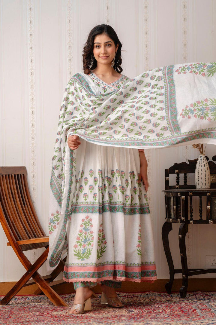 White Flared Angrakha Style - Fusion Wear